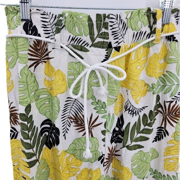 Vintage 80's Palazzo Pants M Tropical Print Linen High Waisted Wide Leg Beach - Picture 5 of 10